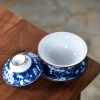 Kunkun Ceramic Large Blue and White Covered Bowl, Retro blue and white covered bowl, Ceramic three-sided tea bowl, thickened tea set, heat-resistant tea brewing vessel 015 Application Scenario