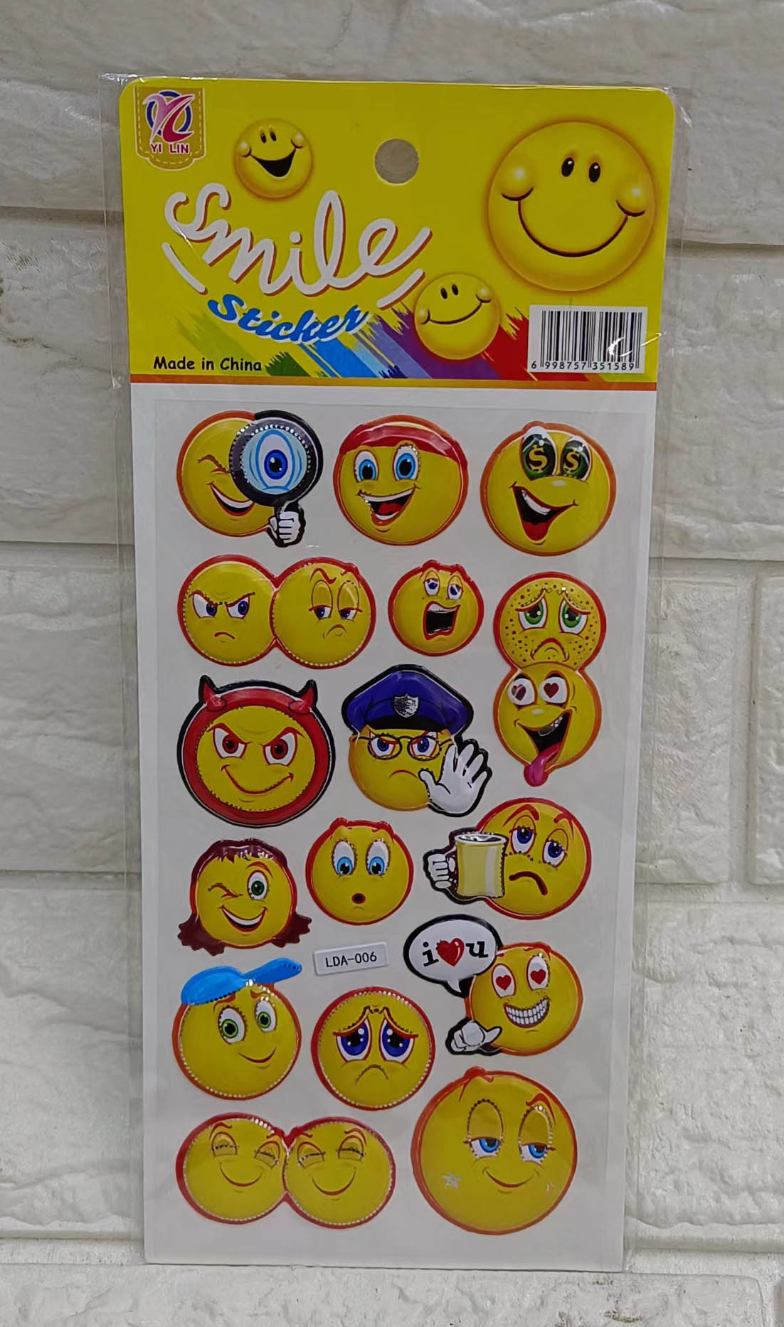 LDA smiley Face gold-embossed bubble stickers
