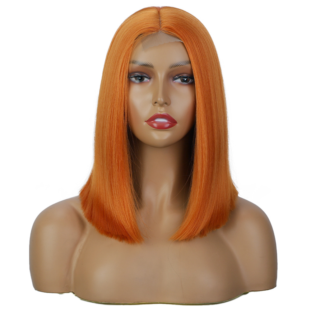 European and American women's wig front lace small lace short Bob wig Orange Color wig