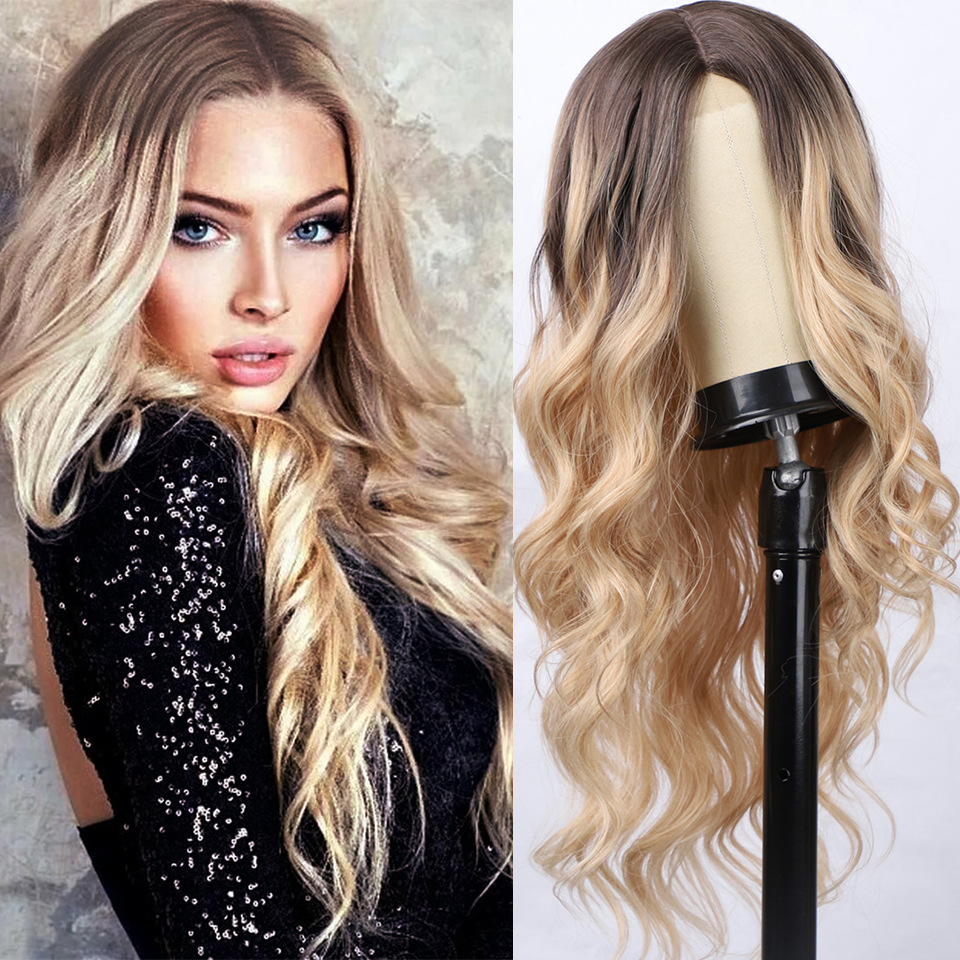 European and American women's wigs, lace women's wigs, synthetic long curly hair, wave wigs, wigs and head covers