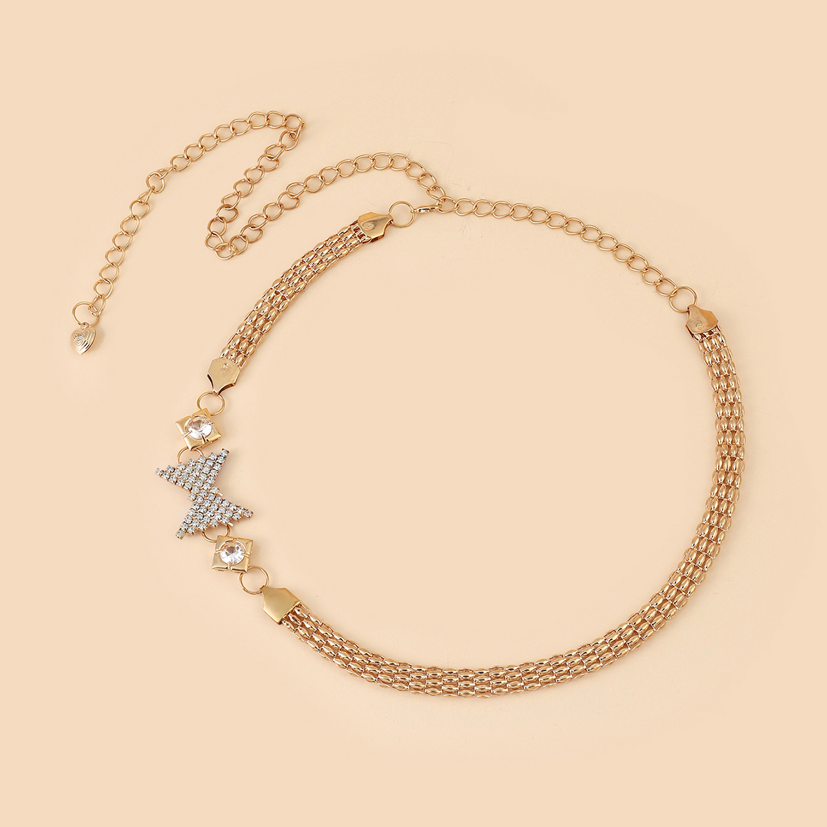The y38 trendy golden metal rhinestone pearl leaf buckle spring elastic band, paired with a thin waist chain and belt for pants, is very trendy for women details Picture