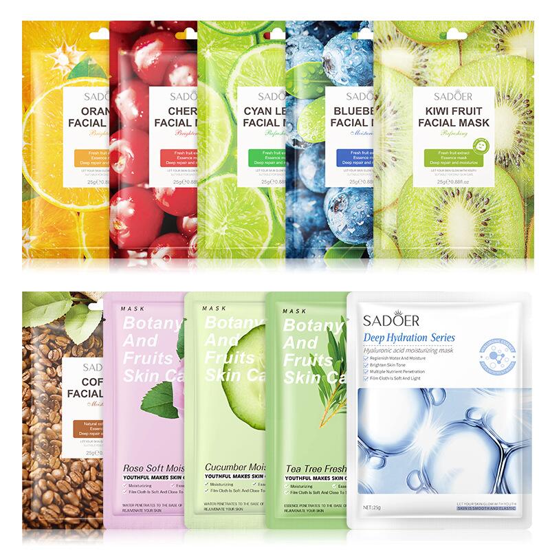 SADOER plant and fruit mask sheets in full English, cross-border export live-streaming, skin care products factory wholesale Application Scenario