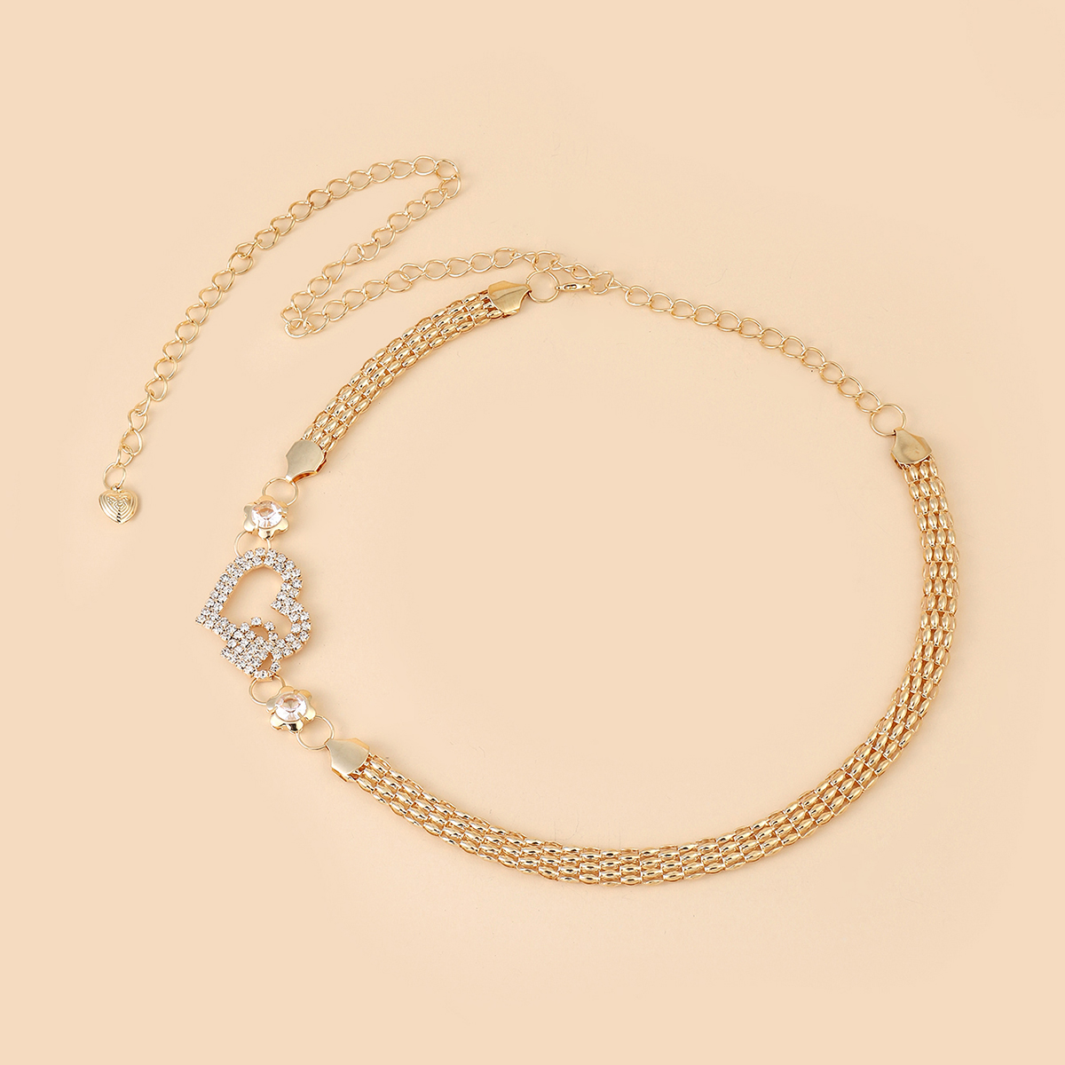 The y23 trendy golden metal rhinestone pearl leaf buckle spring elastic band, paired with a thin waist chain belt for pants, is a feminine trend details Picture