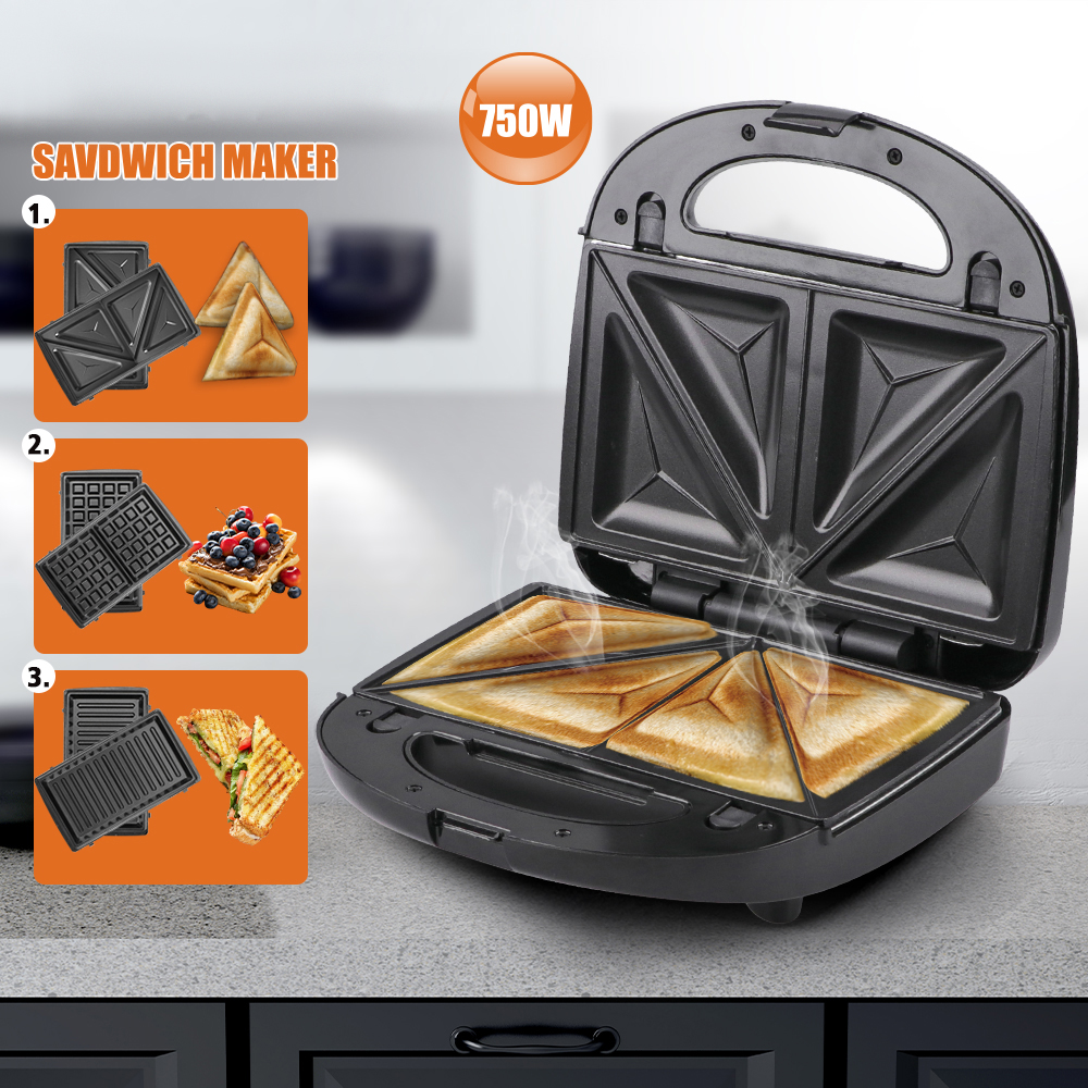 European standard 750W household multi-functional grilling and frying machine, three-in-one sandwich maker, steak maker, waffle maker R.213 details Picture