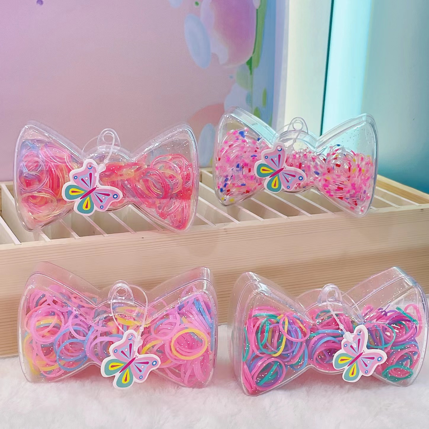 Bow tie box disposable hair tie, small butterfly lanyard, simple and fashionable design, available in black and color, suitable for girls over 3 years old details Picture