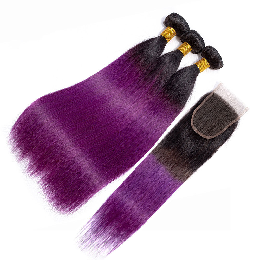 Peruvian real hair 1B/ Purple straight hair tie hair block Specification image