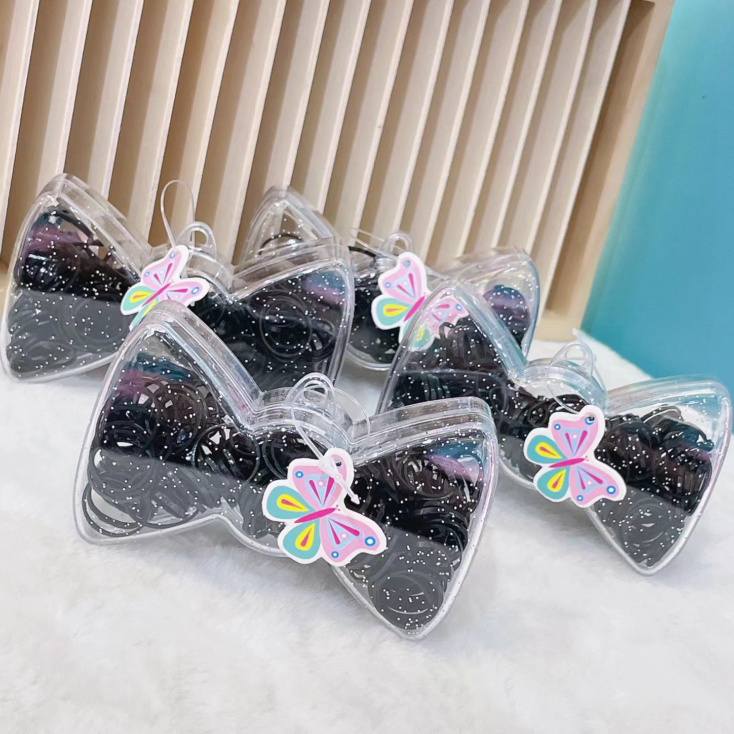Bow tie box disposable hair tie, small butterfly lanyard, simple and fashionable design, available in black and color, suitable for girls over 3 years old Specification image