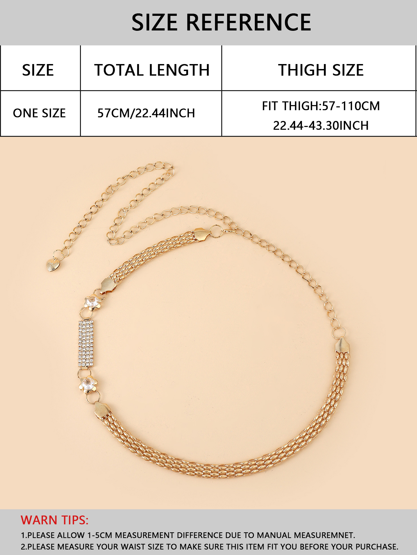 The s15 trendy golden metal rhinestone pearl leaf buckle spring elastic band, paired with a thin waist chain belt for pants, is very trendy for women Specification image