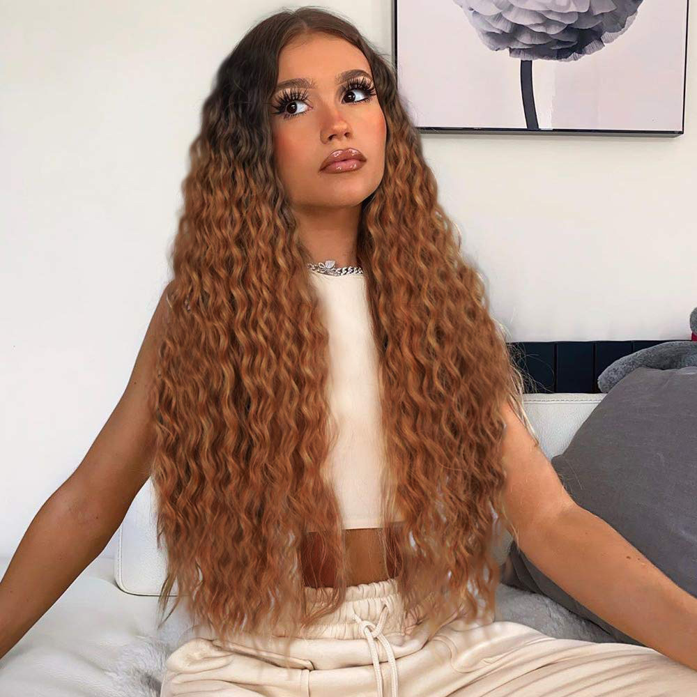 European and American women's wig, African small curly wig, front lace wig, long curly hair, chemical fiber head cover, curly wig