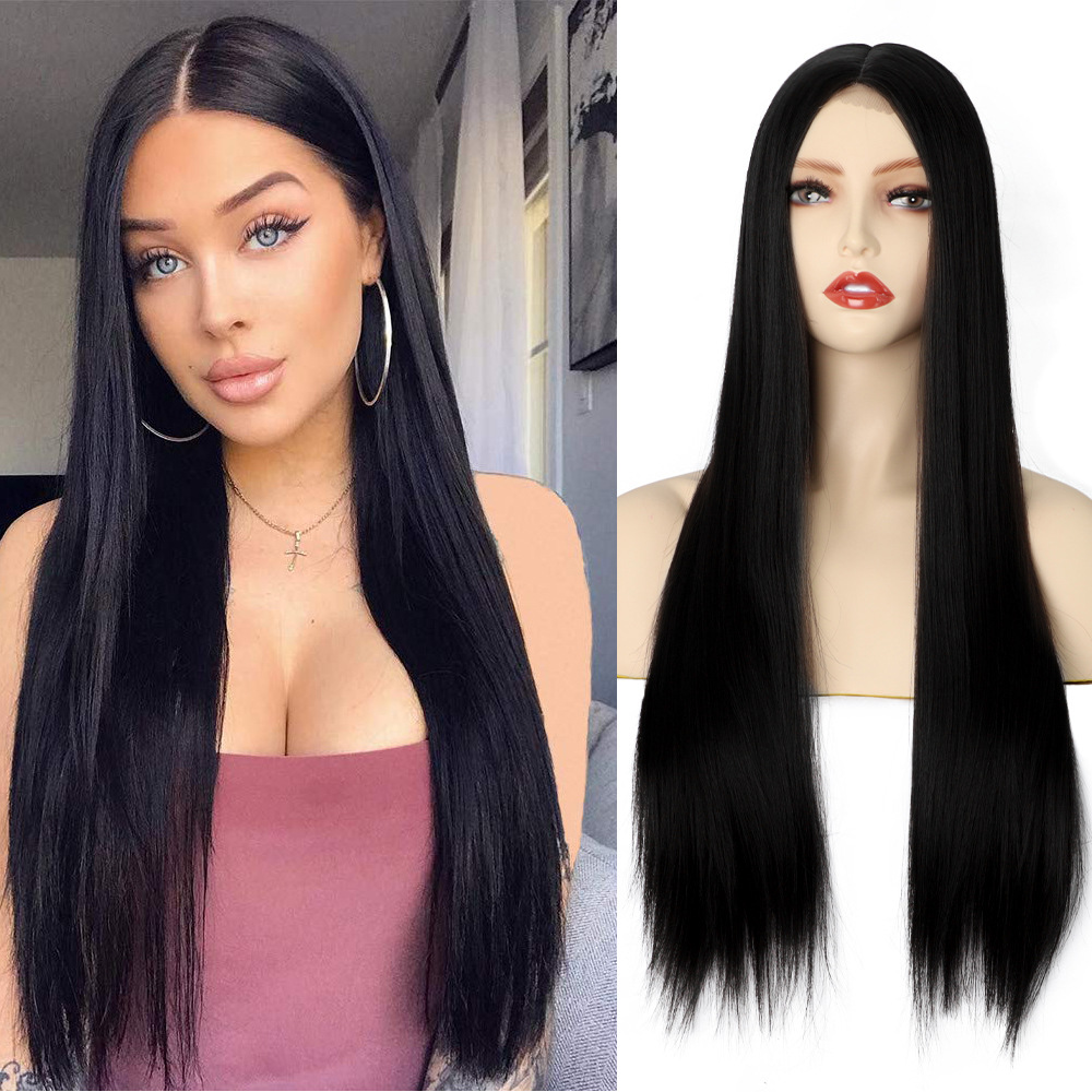 European and American women's wigs, long straight hair, front lace, synthetic fiber women's wigs, head covers, small lace wigs details Picture