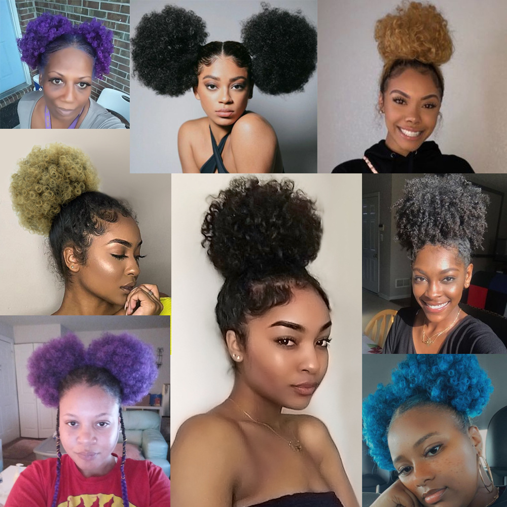Hot-selling wigs in Africa: explosive hairstyles, fluffy hair buns, caterpillar small curly hair buns, synthetic fiber buns, and bun hairstyles details Picture