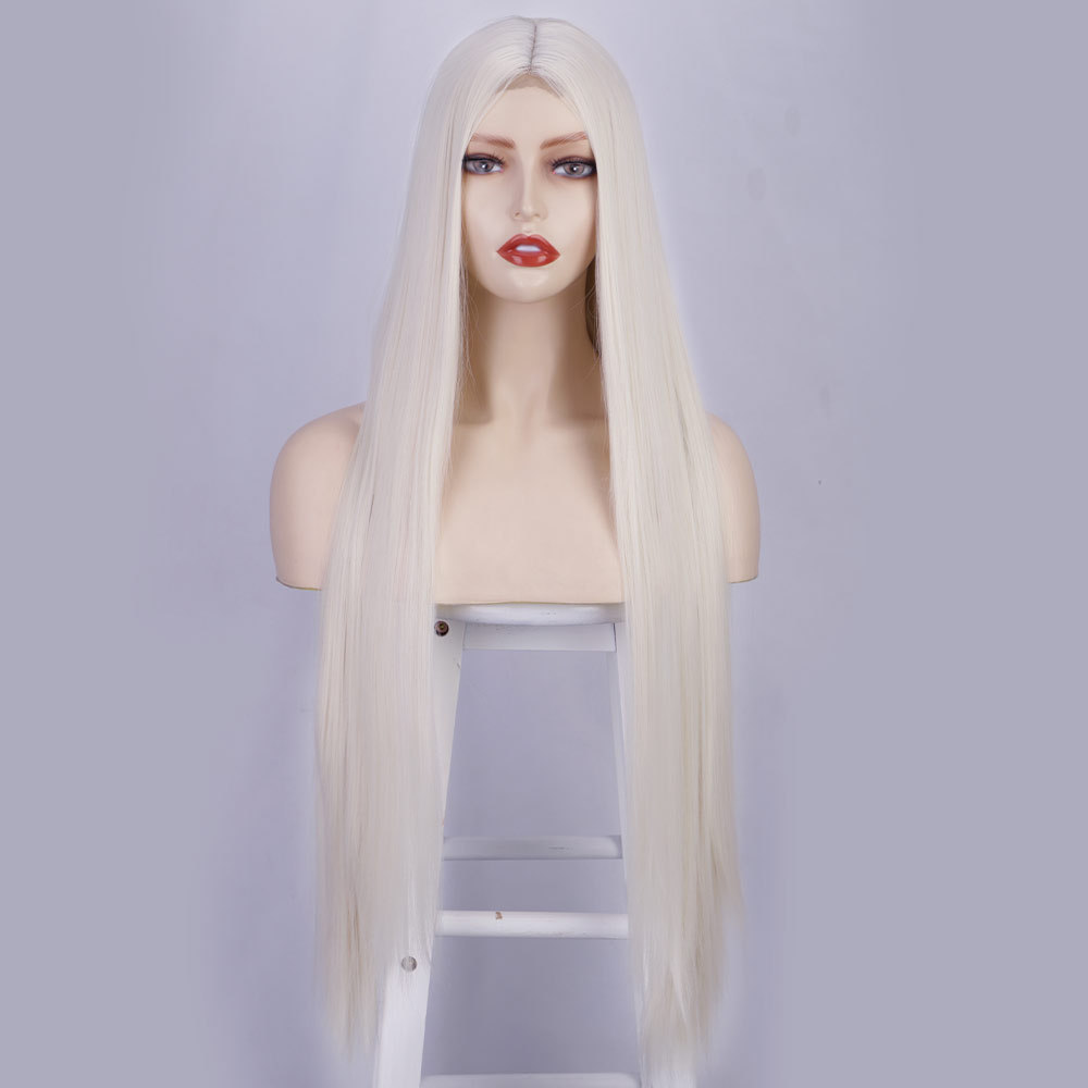 European and American women's wig, long straight hair, synthetic fiber head cover, front lace, small lace, foreign trade wig wig details Picture