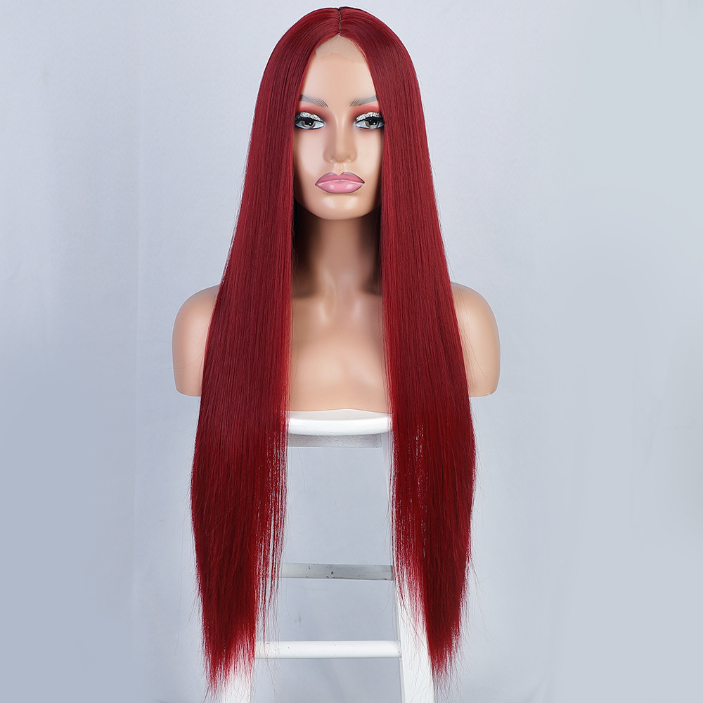 European and American women's wigs, long straight hair, synthetic fiber headgear, front lace, small lace, foreign trade wigs, wigs details Picture
