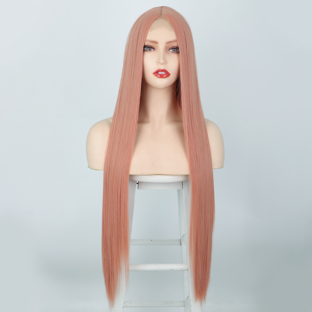 European and American women's wigs, long straight hair, synthetic fiber headgear, front lace, small lace, foreign trade wigs, wigs