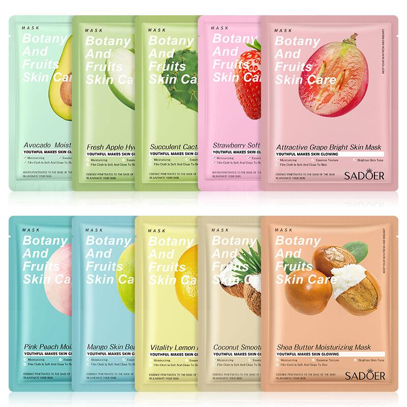 SADOER plant and fruit mask sheets in full English, cross-border export live-streaming, skin care products factory wholesale
