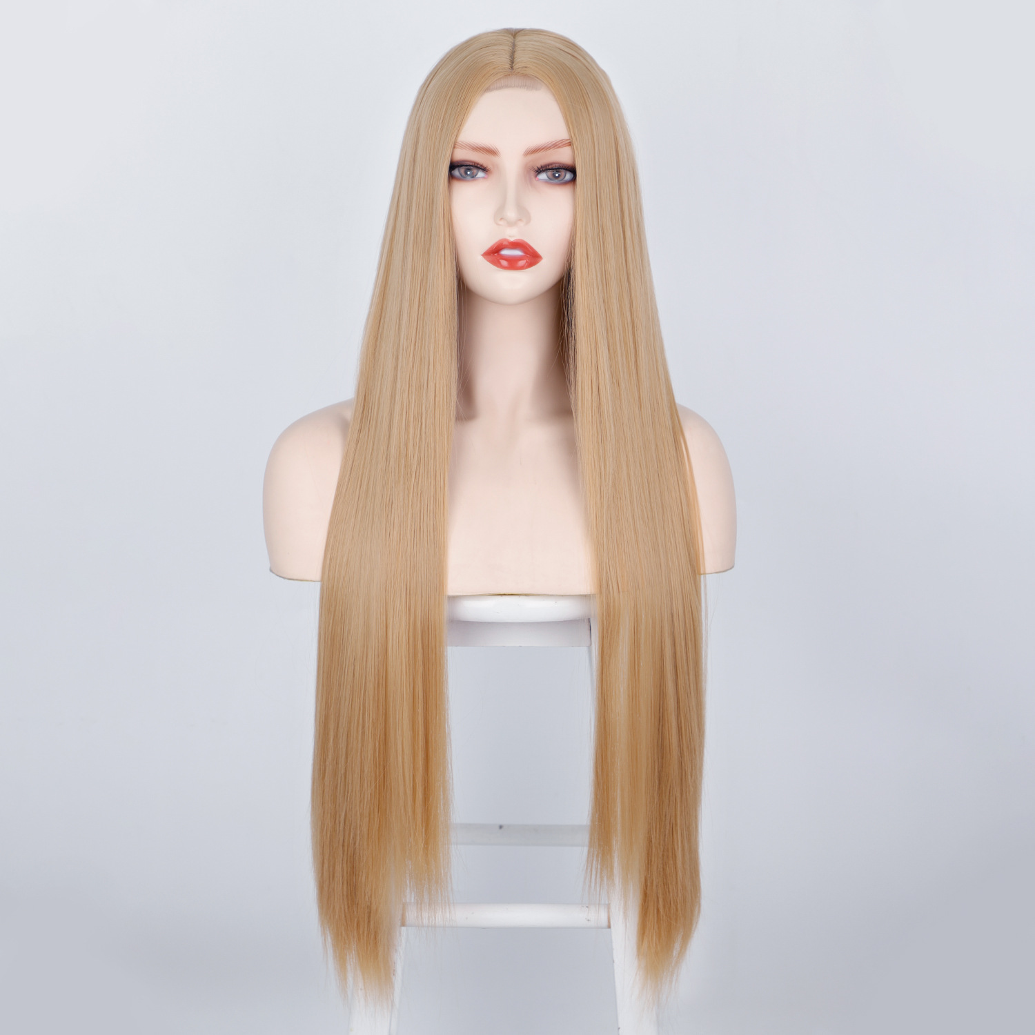 European and American women's wig, long straight hair, synthetic fiber head cover, front lace, small lace, foreign trade wig wig