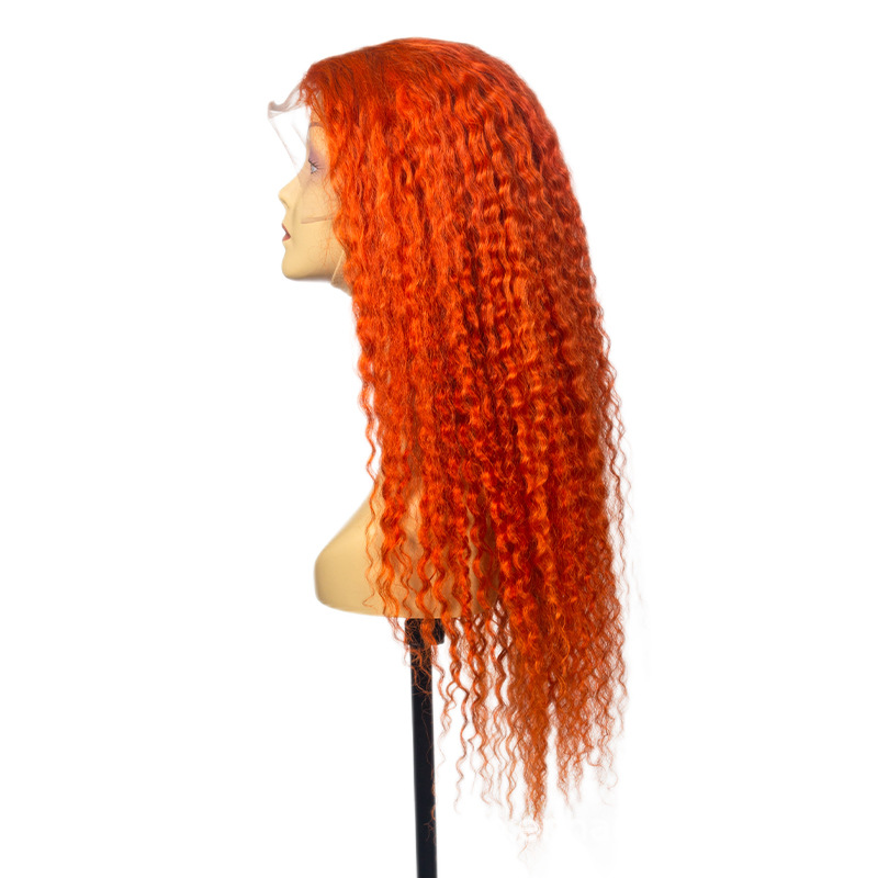 Seven-color real person fake hair net cap integrated 13*4 wig head cover deep wave orange