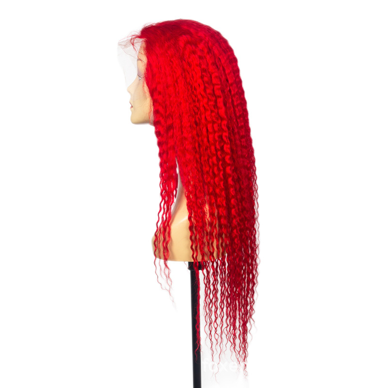 Seven-color real person fake hair net cap integrated 13*4 wig head cover deep wave red