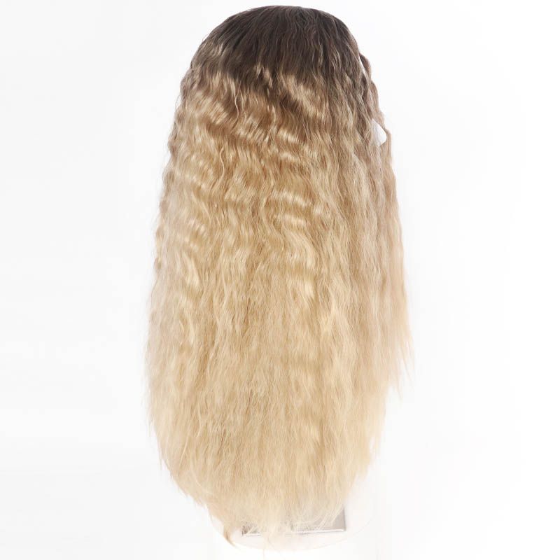 The female wig from the wig factory features a European-style golden-brown water ripple top dyed black, fashionable mid-parted long curly wig Specification image