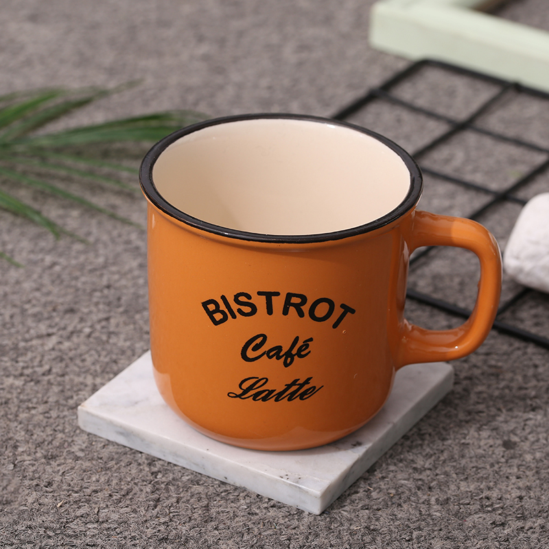 Macaron-colored water cup, enamel-like mug, enamel-patterned letter ceramic cup Application Scenario
