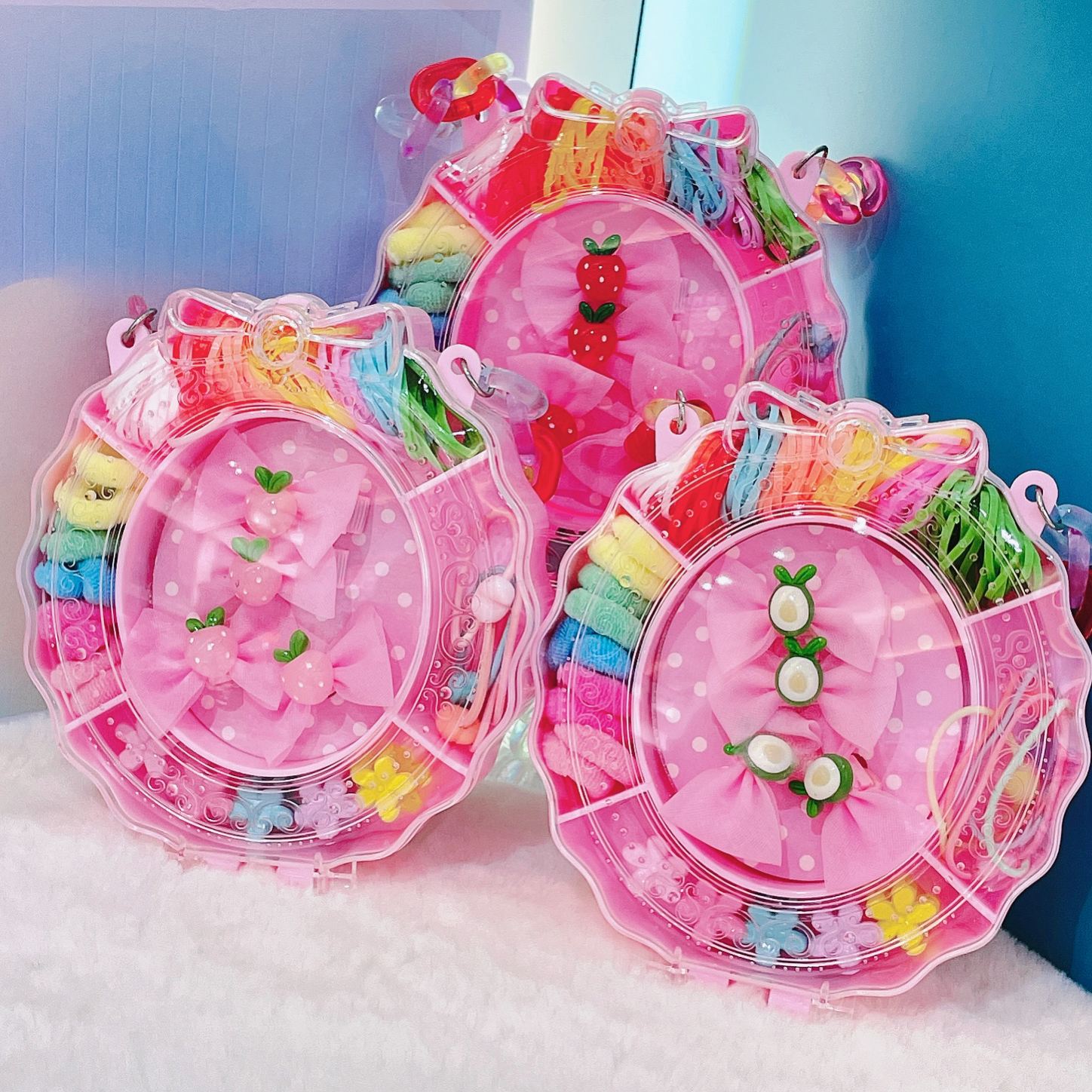 Seven-color chain oval gift box, rubber band head duck clip, multiple combinations, simple and elegant, a must-have for children, suitable for princesses over 3 years old, a must-have