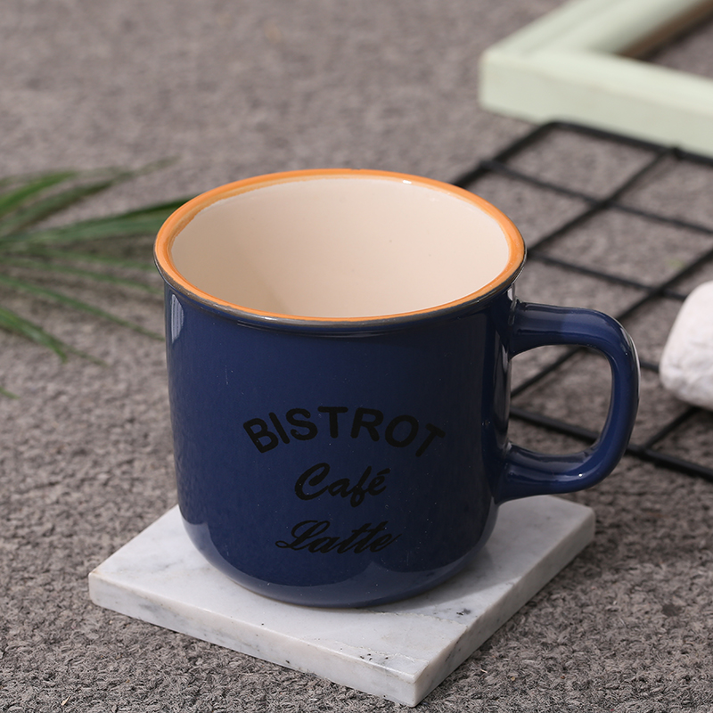 Macaron-colored water cup, enamel-like mug, enamel-patterned letter ceramic cup details Picture