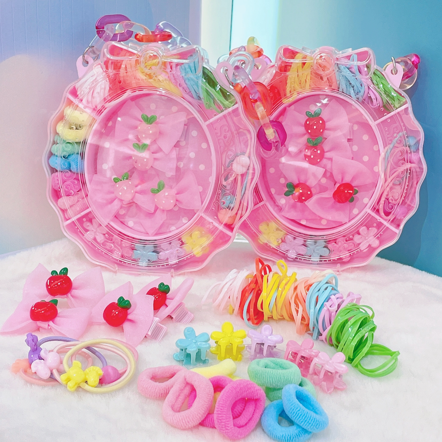 Seven-color chain oval gift box, rubber band head duck clip, multiple combinations, simple and elegant, a must-have for children, suitable for princesses over 3 years old, a must-have Application Scenario