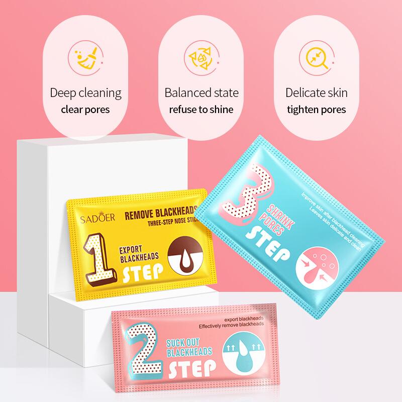 "Three-step SADOER nose patch for Blackhead removal in English, T-zone skin care set, cross-border export wholesale. details Picture