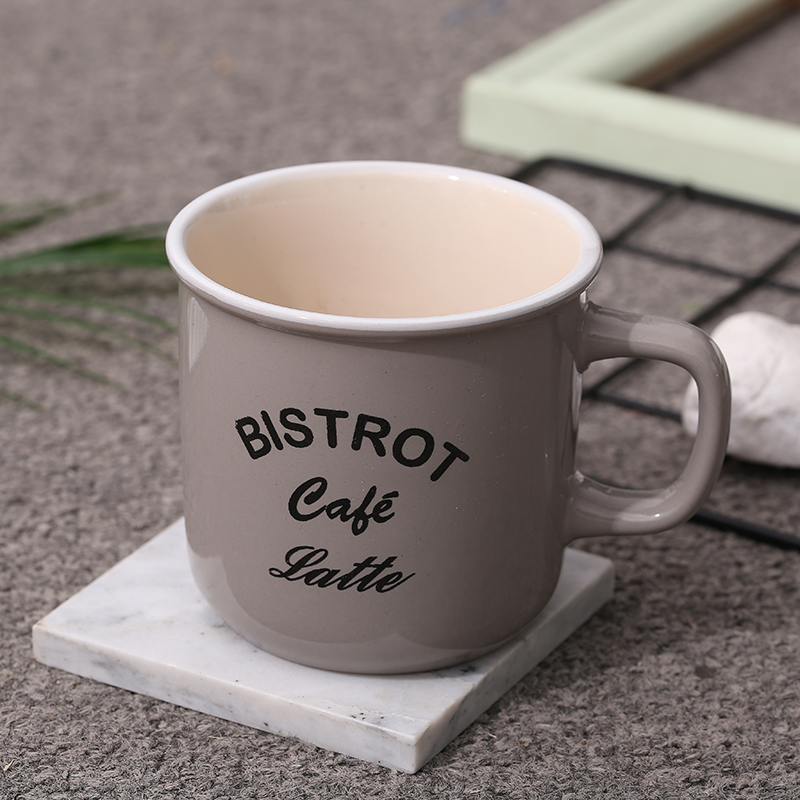 Macaron-colored water cup, enamel-like mug, enamel-patterned letter ceramic cup Specification image