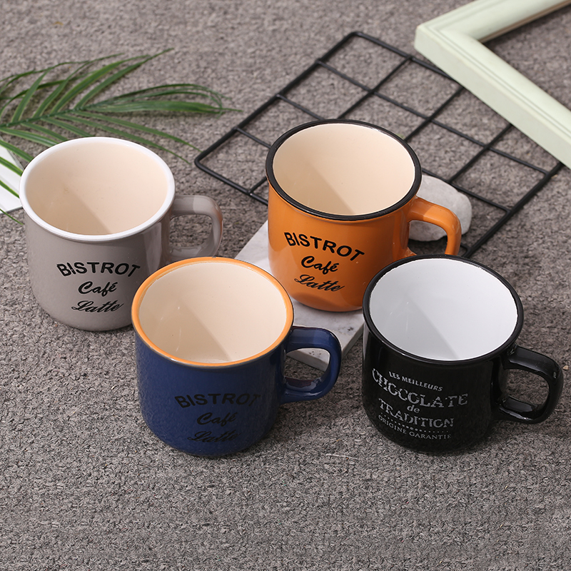 Macaron-colored water cup, enamel-like mug, enamel-patterned letter ceramic cup