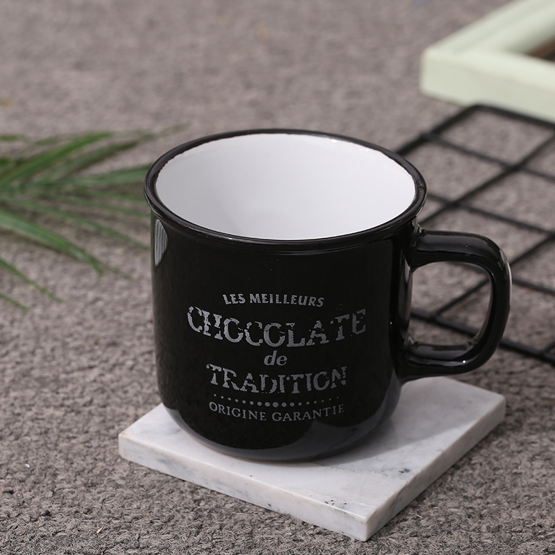 Macaron-colored water cup, enamel-like mug, enamel-patterned letter ceramic cup Item Picture
