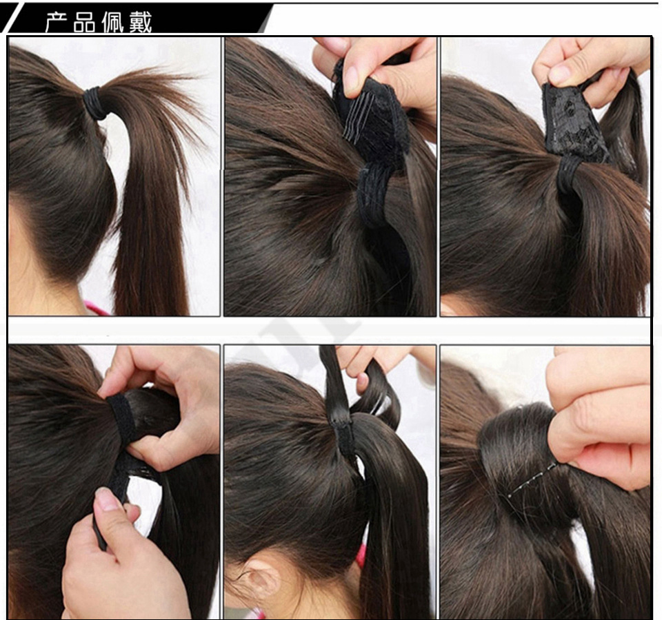 Synthetic fiber hair extension wigs, European and American long hair straight wigs, women's Velcro synthetic fiber wigs, ponytail wigs details Picture