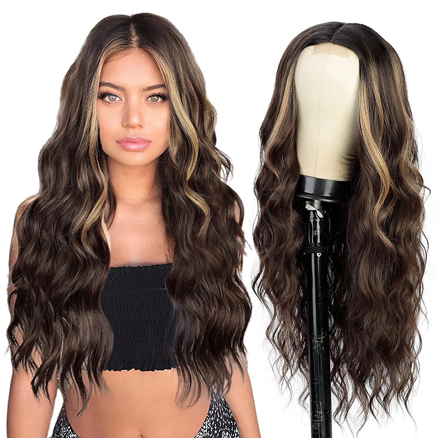 European and American long curly hair wigs with lace and synthetic fiber lace on the front