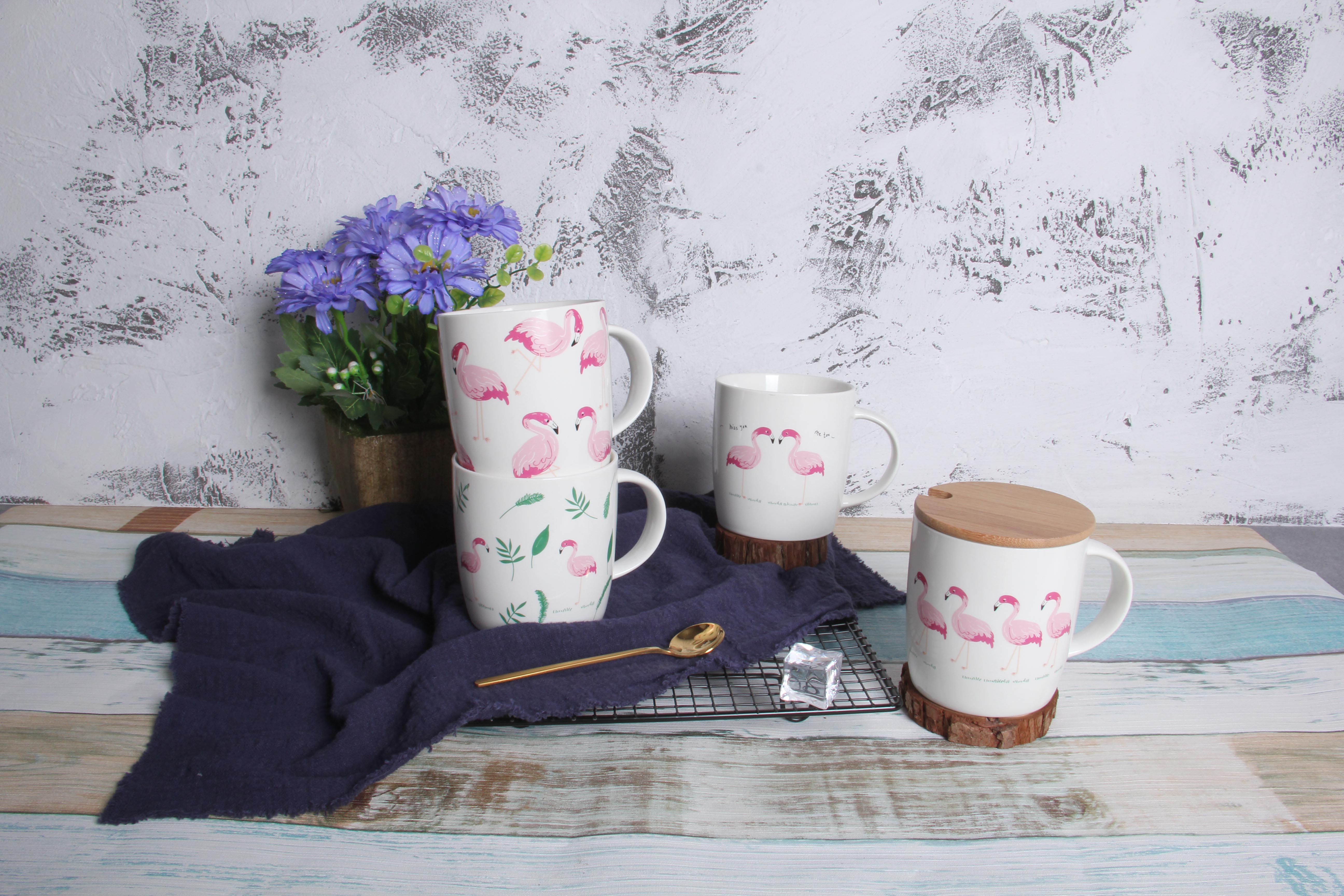 Fresh Flamingo Roasted Flower Cup Mug, Four-color mixed Flamingo Water Cup, Coffee Cup Ruihua AC-3253 Item Picture