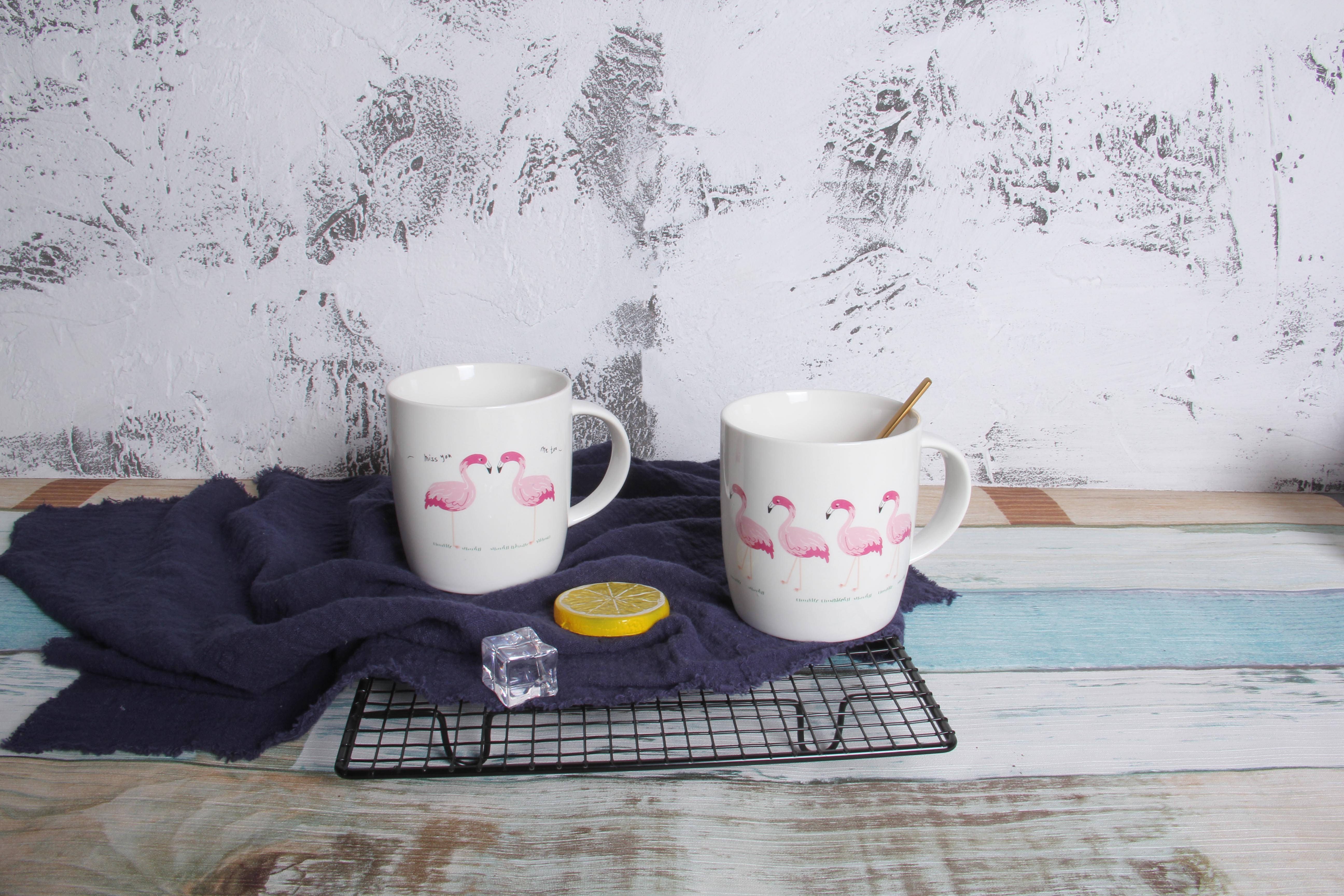 Fresh Flamingo Roasted Flower Cup Mug, Four-color mixed Flamingo Water Cup, Coffee Cup Ruihua AC-3253