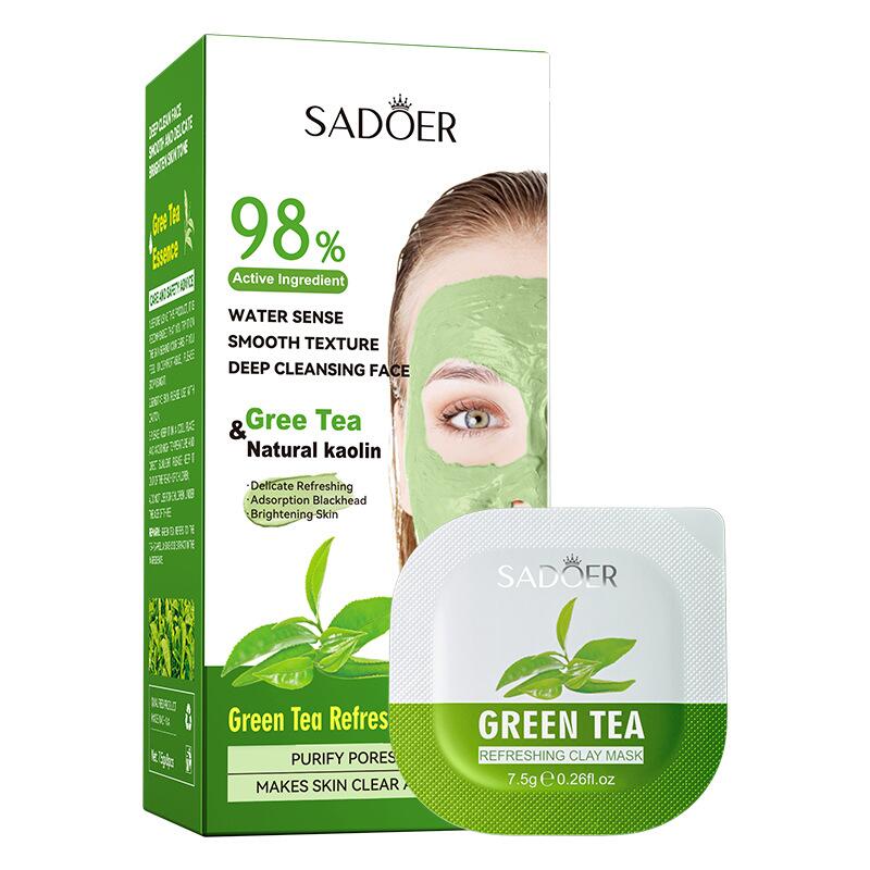 Cross-border export wholesale of SADOER Green Tea Turmeric Rose Moisturizing Mask with all-English cleansing mud mask