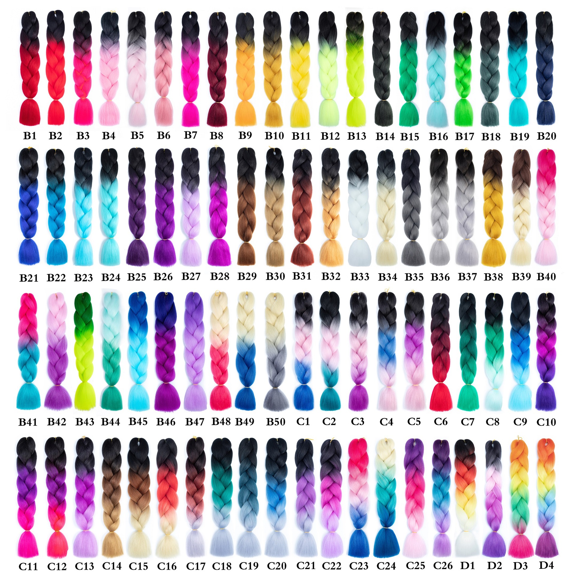 European and American large braid wigs for women, colorful dirty braids, gradient color synthetic fiber wigs, high-temperature silk braids in 3 colors details Picture