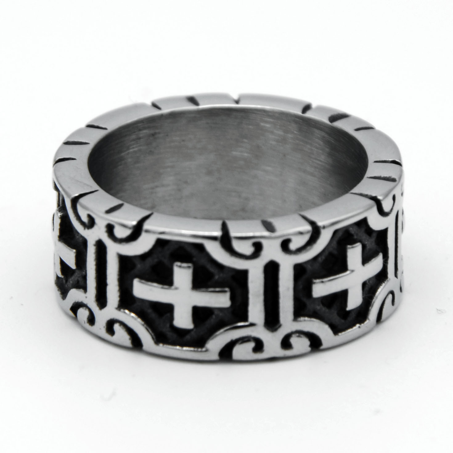 新款时尚男士钛钢不修钢复古朋克风戒指十字架圈戒指环