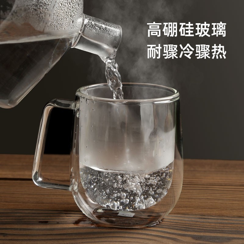 厂家直销双层大肚杯 咖啡杯 透明玻璃马克杯 高硼硅耐热玻璃杯图