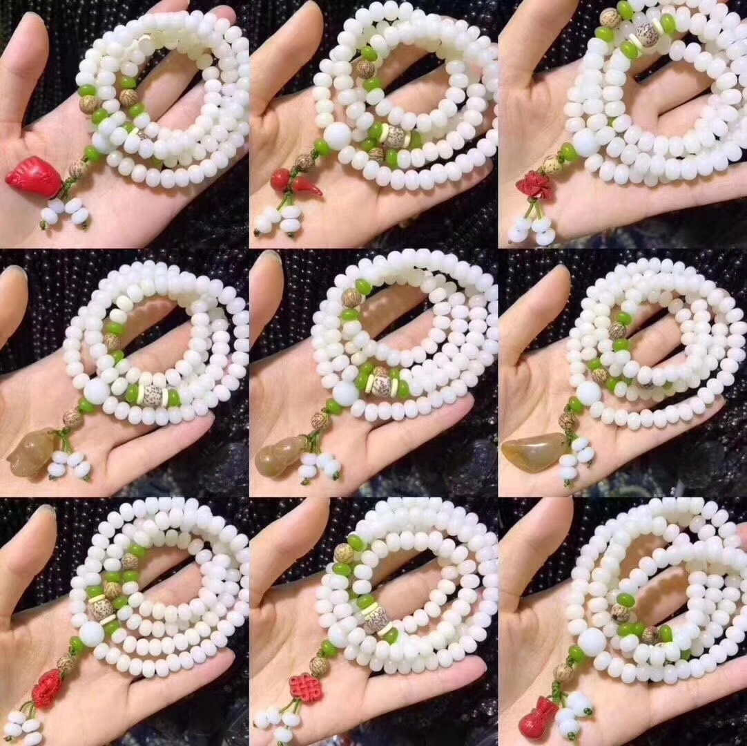 The white jade Bodhi three-circle women's bracelet exudes a sense of luxury, with a retro European and American style and a simple layering design Specification image