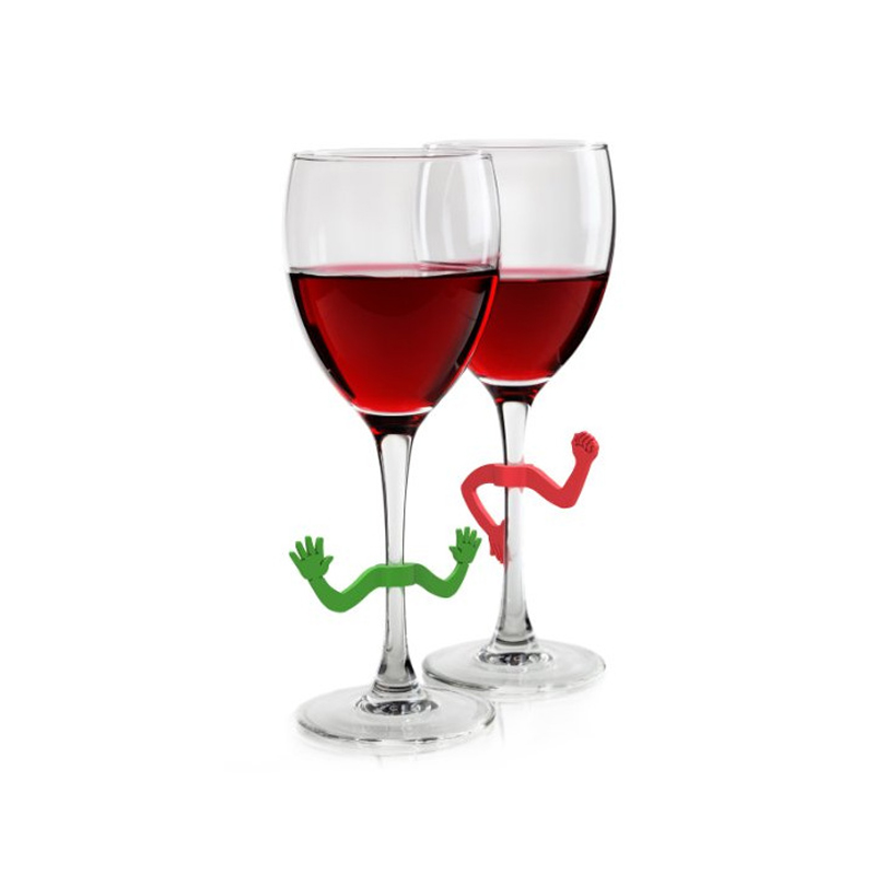 Amazon caliente venta creativa mano de silicona forma de copa de vino marcadores divertidos mano danza copa de vino reconocedor 6pcs copa para recordar vino