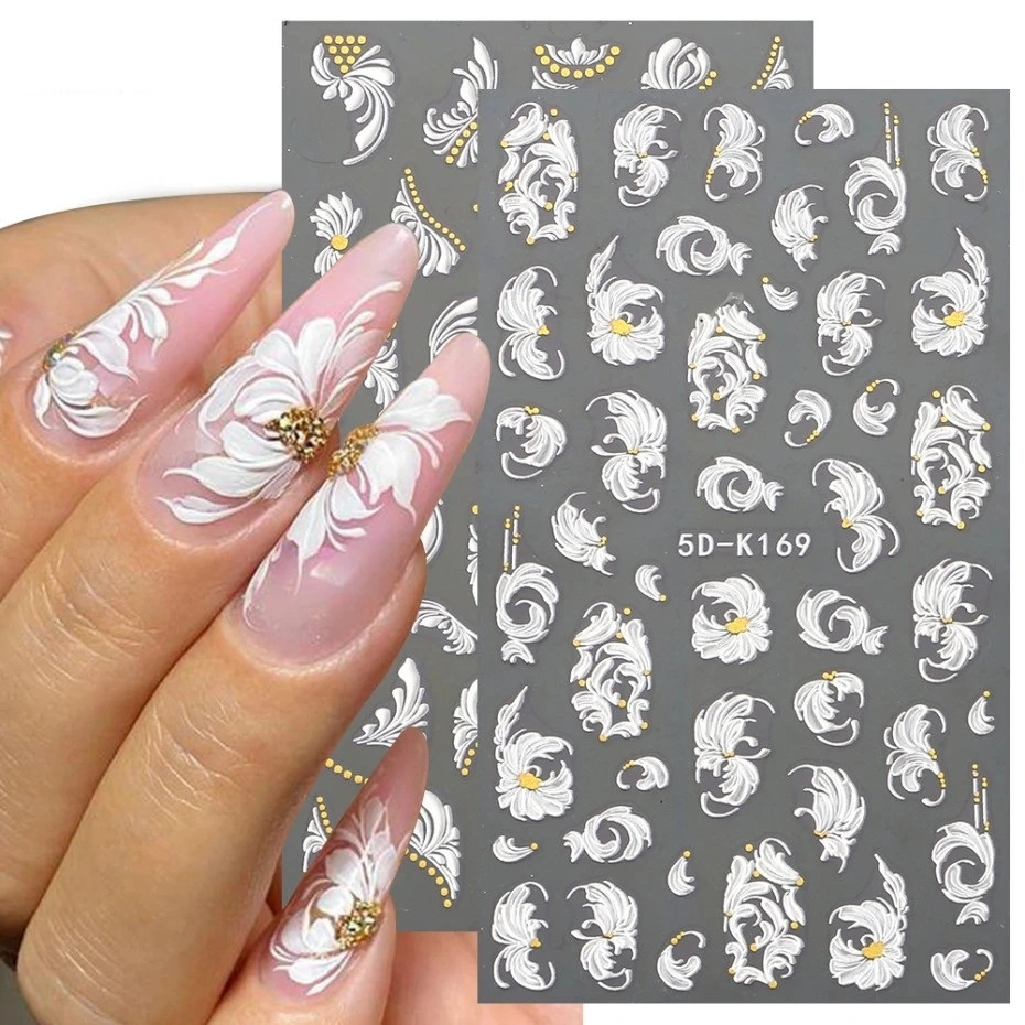 Cross-border new nail stickers 5D three-dimensional embossed nail stickers, Platinum flower self-adhesive sticker nail stickers wholesale shanilak Item Picture
