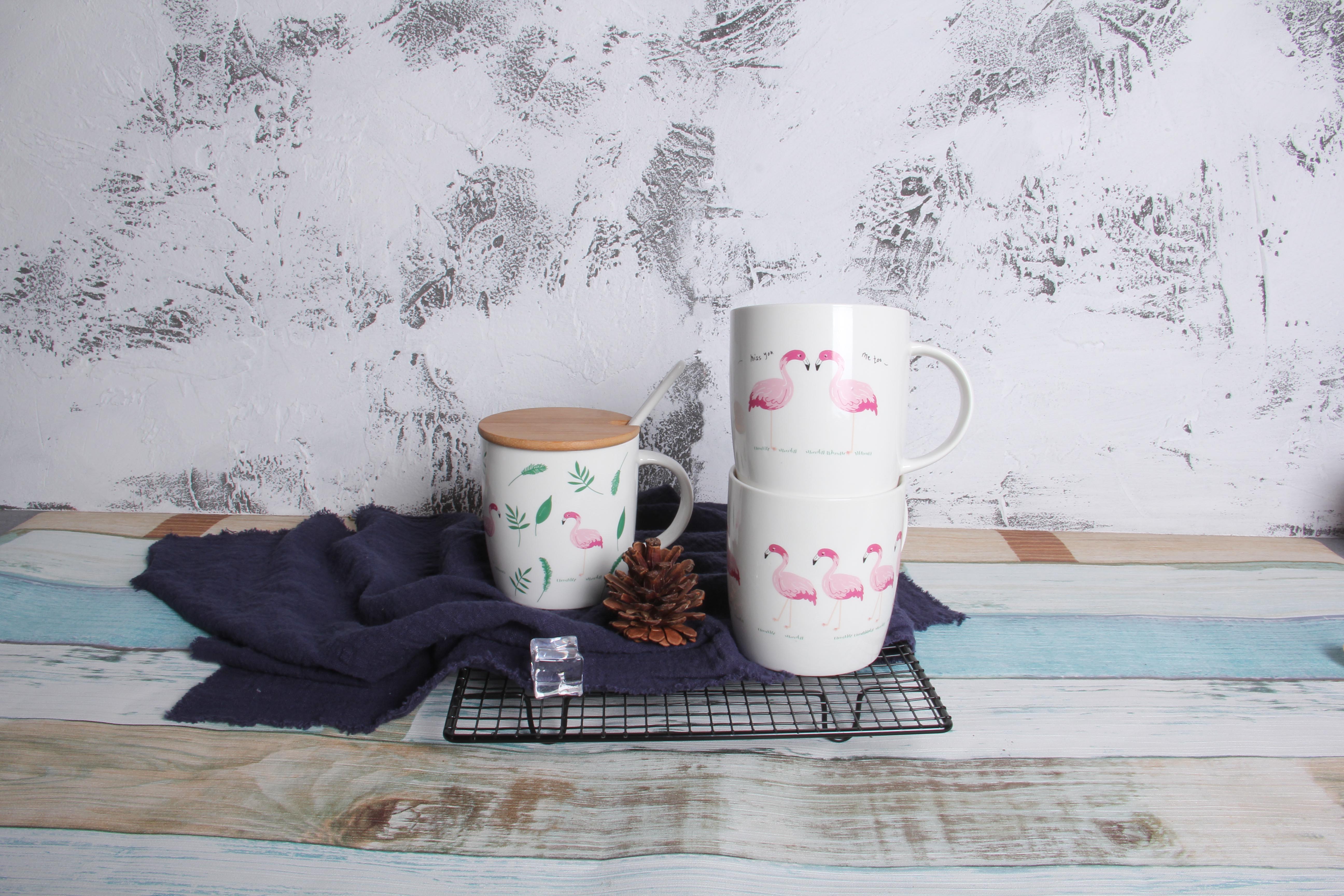 Fresh Flamingo Roasted Flower Cup Mug, Four-color mixed Flamingo Water Cup, Coffee Cup Ruihua AC-3253 details Picture