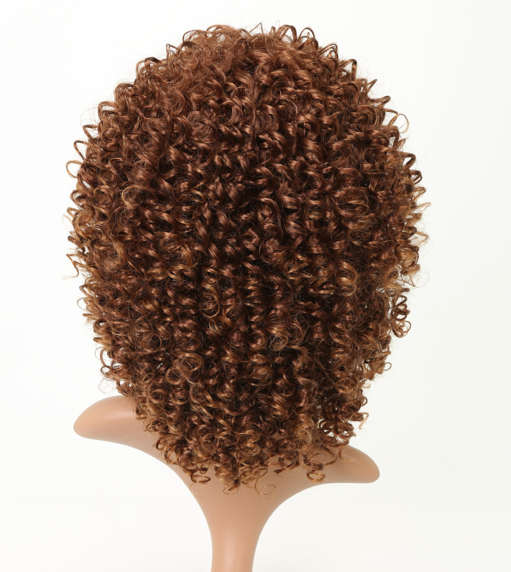 European and American wigs, black headwear, Amazon bestseller, small roll, medium length, T-color, brown high-temperature silk chemical fiber headwear Specification image
