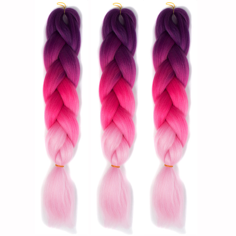 European and American large braid wigs for women, colorful dirty braids, gradient color synthetic fiber wigs, high-temperature silk braids in 2 colors details Picture