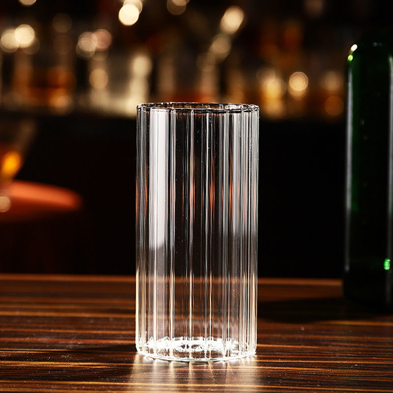 厂家直销高硼硅玻璃条纹杯耐高温玻璃水杯早餐牛奶杯果汁杯饮料杯图