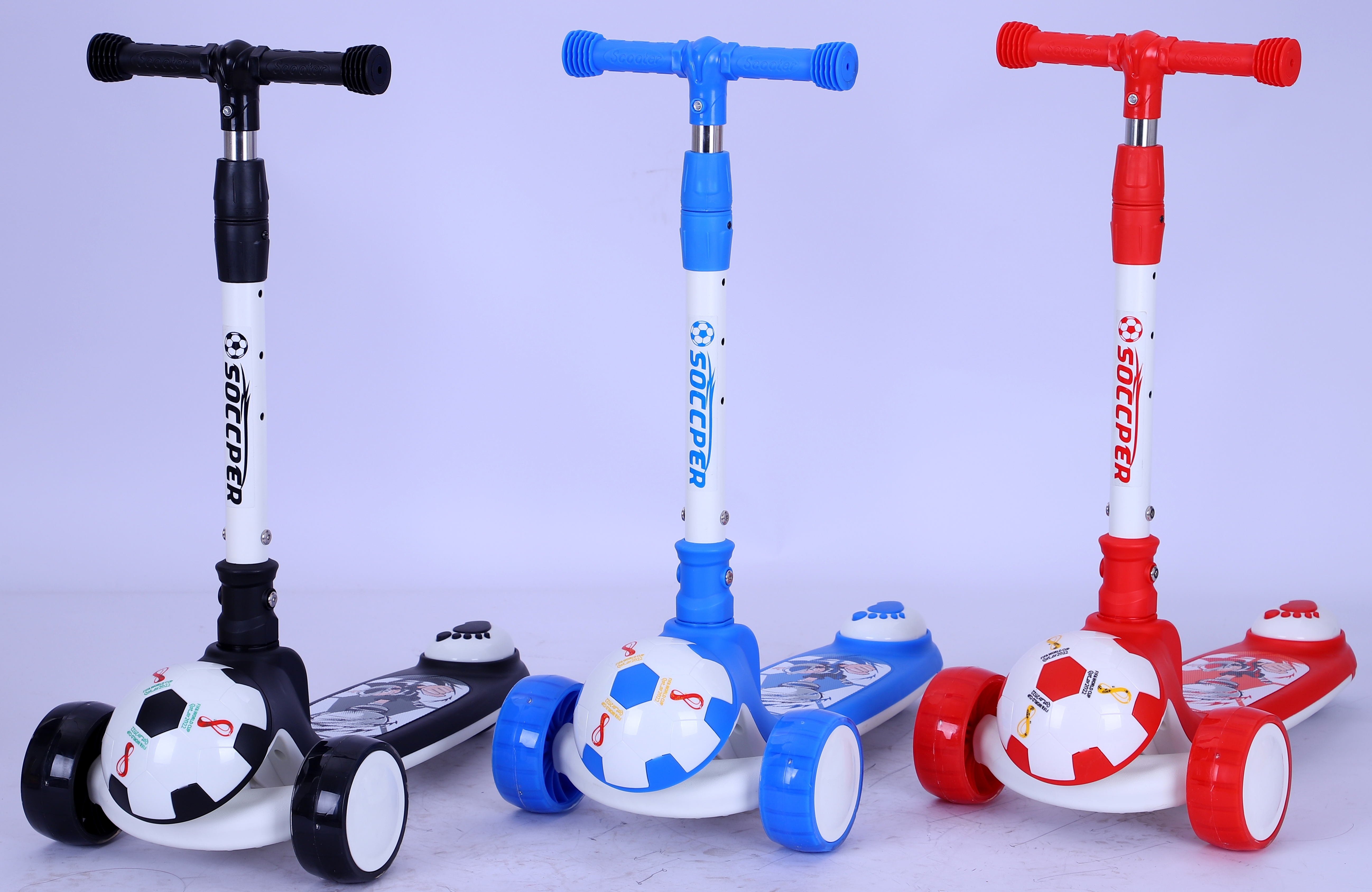 Football-shaped plastic PU lamp foldable scooter