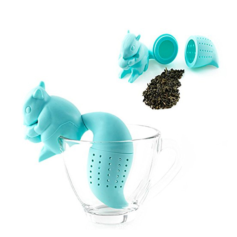 硅胶泡茶器/可爱动物茶漏/松鼠尾巴滤茶白底实物图