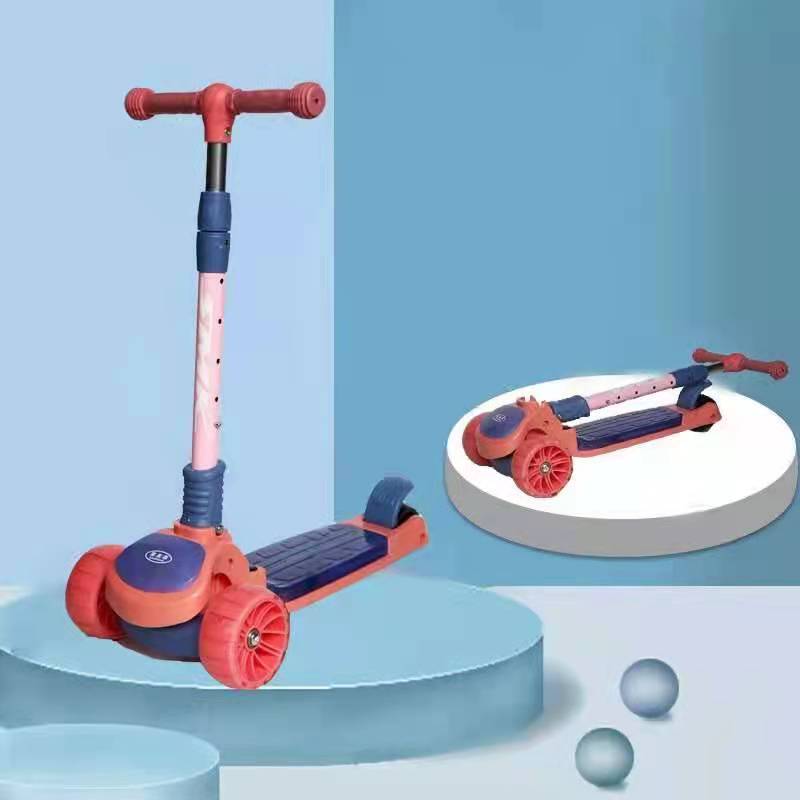 Folding scooter with light and music on the base plate