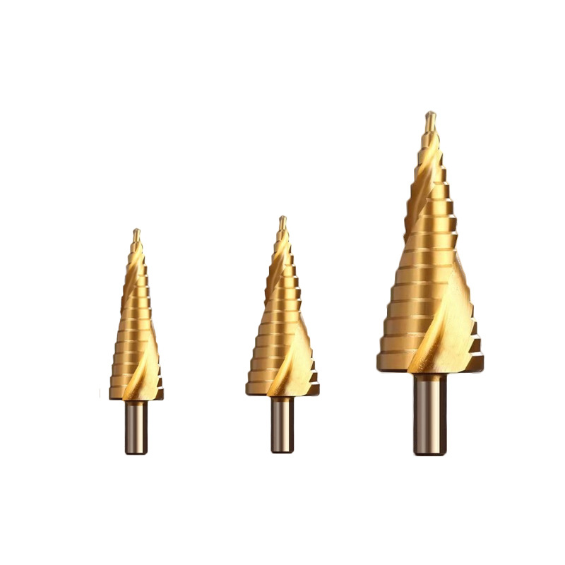 A 3-piece set of hexagonal handle spiral groove titanium-coated 4-12/4-20/4-32 step drill bit set details Picture